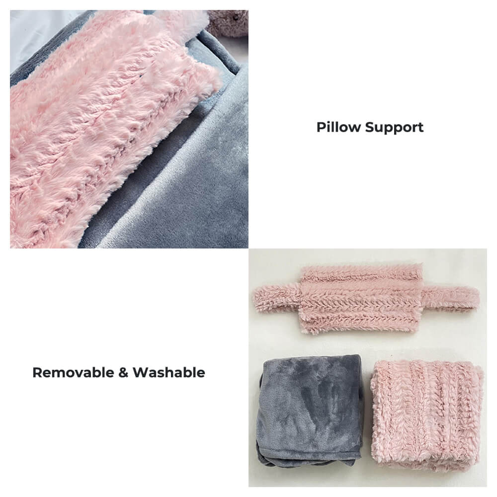 Speels roze pluche huisdierbed met kussen en deken