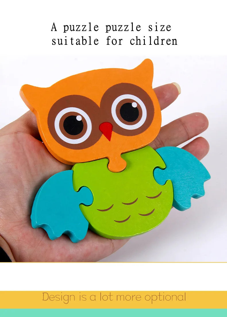 3D Houten Cartoon Dier & Verkeerspuzzel – Vroeg Leren Educatief Speelgoed