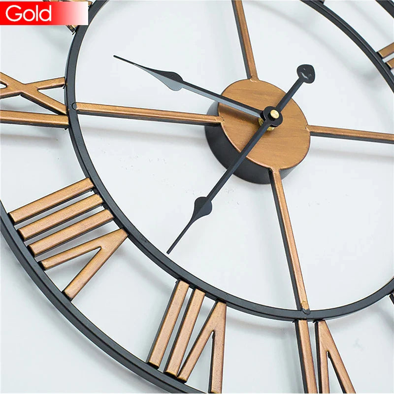Moderne 3D Grote Retro Metalen Wandklok – Noordse Romeinse Cijfers Ontwerp