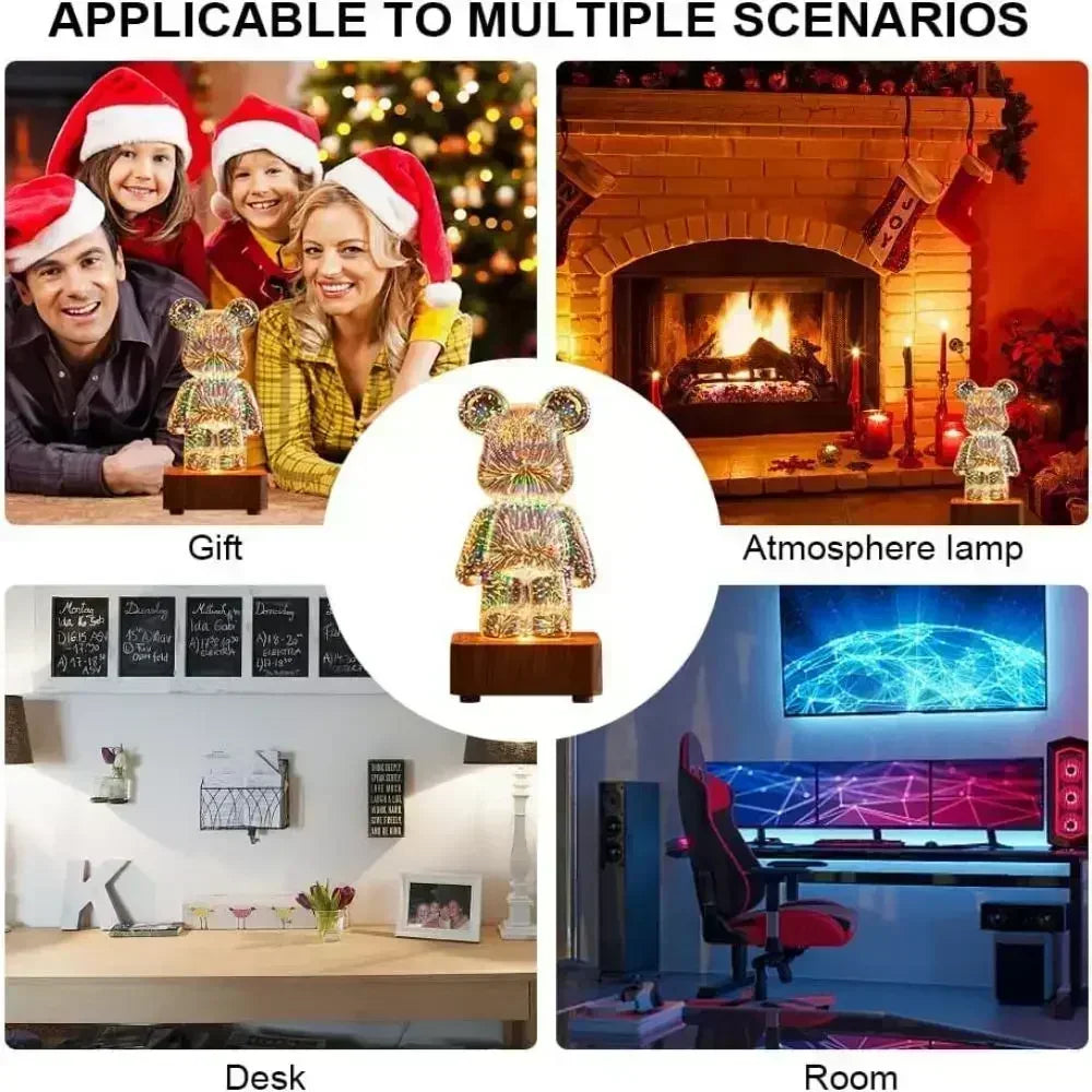 3D Vuurwerk Beer LED Nachtlamp – Kleurrijke Sfeerlamp