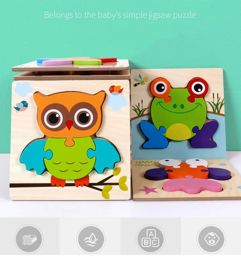 3D Houten Cartoon Dier & Verkeerspuzzel – Vroeg Leren Educatief Speelgoed