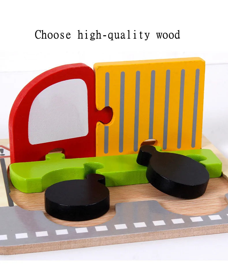 3D Houten Cartoon Dier & Verkeerspuzzel – Vroeg Leren Educatief Speelgoed