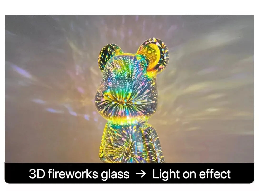 3D Vuurwerk Beer LED Nachtlamp – Kleurrijke Sfeerlamp