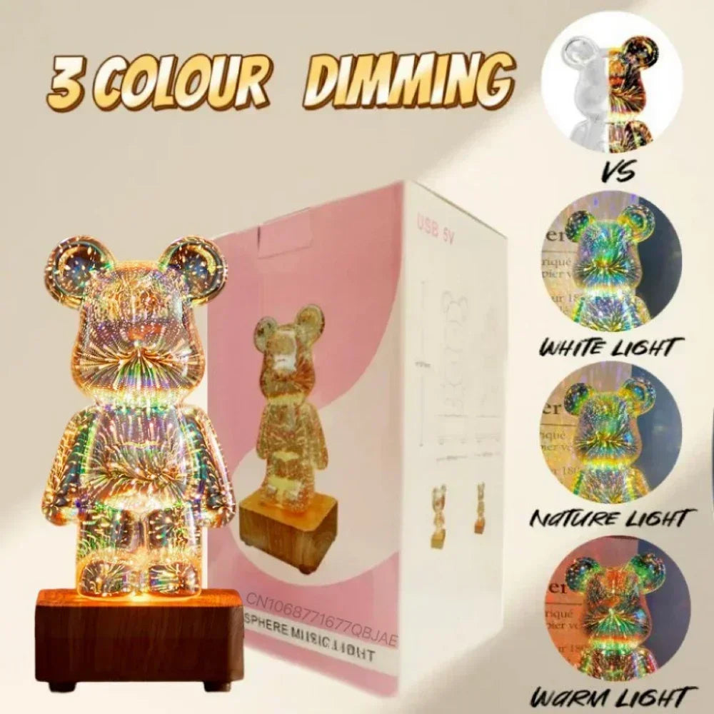 3D Vuurwerk Beer LED Nachtlamp – Kleurrijke Sfeerlamp