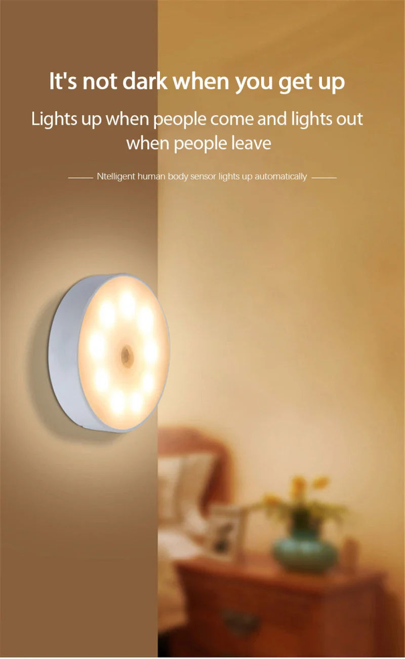LED Slimme Menselijke Lichaamssensor Nachtlamp – Draadloos, USB Oplaadbaar, Bewegingsgeactiveerd