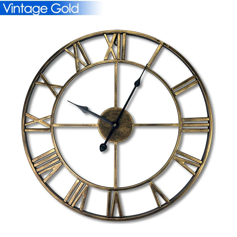 Moderne 3D Grote Retro Metalen Wandklok – Noordse Romeinse Cijfers Ontwerp