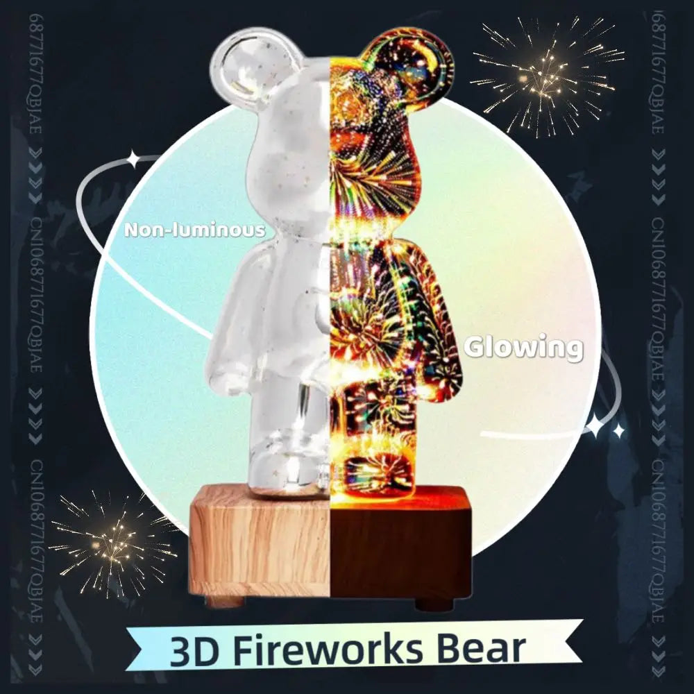 3D Vuurwerk Beer LED Nachtlamp – Kleurrijke Sfeerlamp