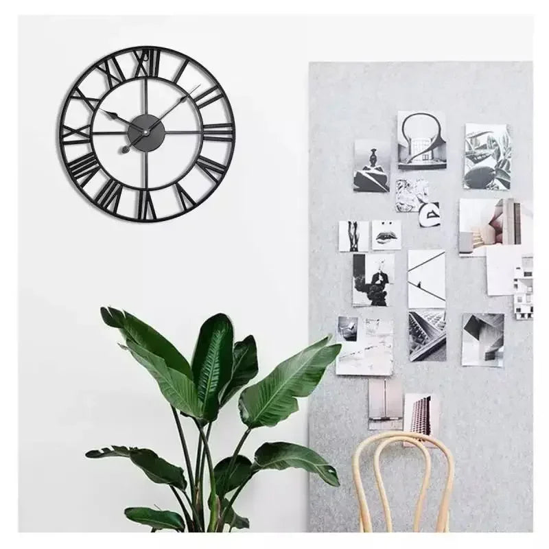 Moderne 3D Grote Retro Metalen Wandklok – Noordse Romeinse Cijfers Ontwerp
