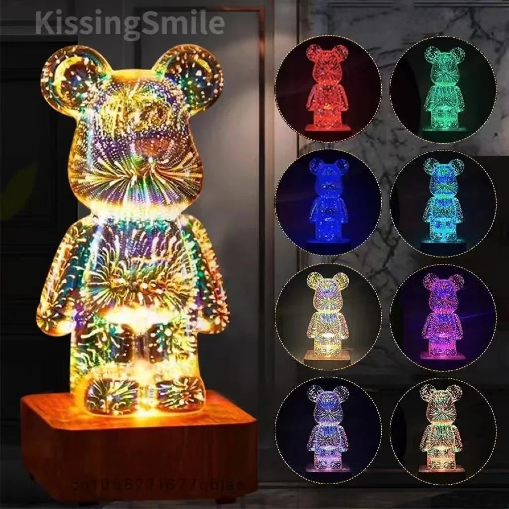 3D Vuurwerk Beer LED Nachtlamp – Kleurrijke Sfeerlamp