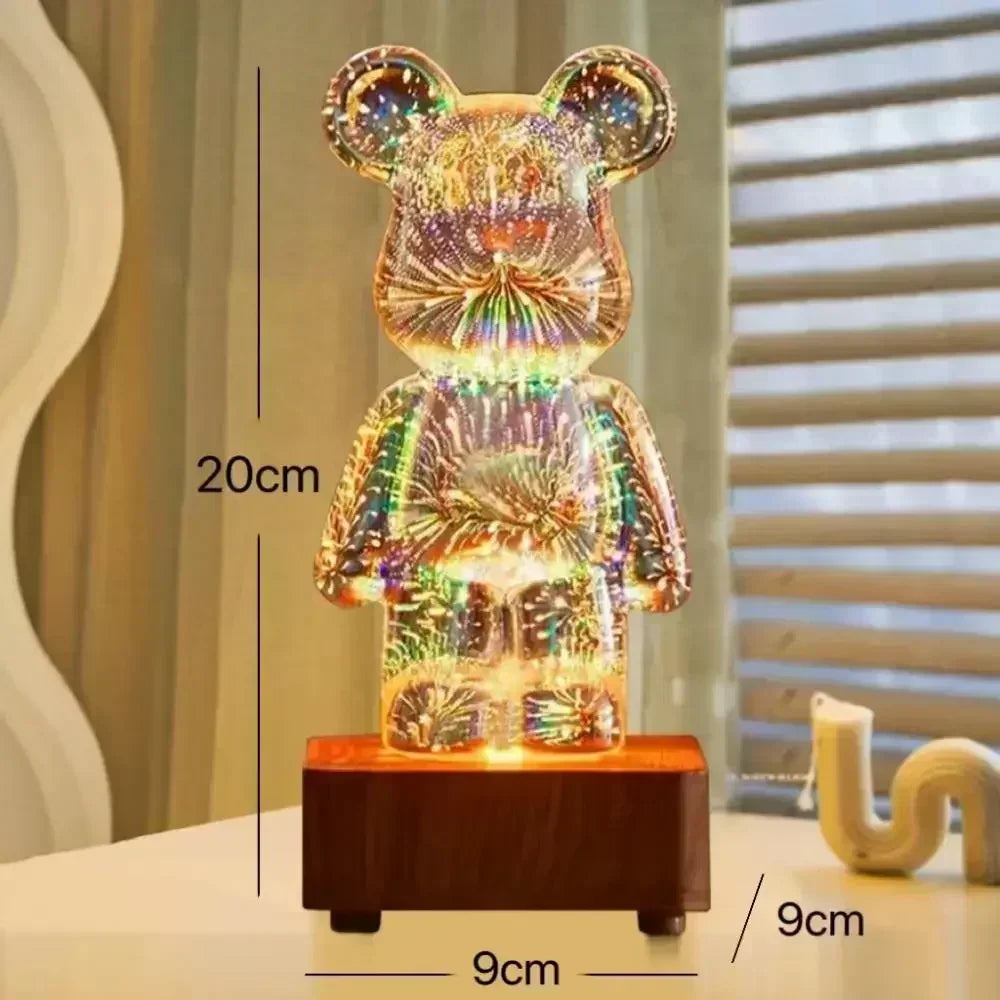 3D Vuurwerk Beer LED Nachtlamp – Kleurrijke Sfeerlamp