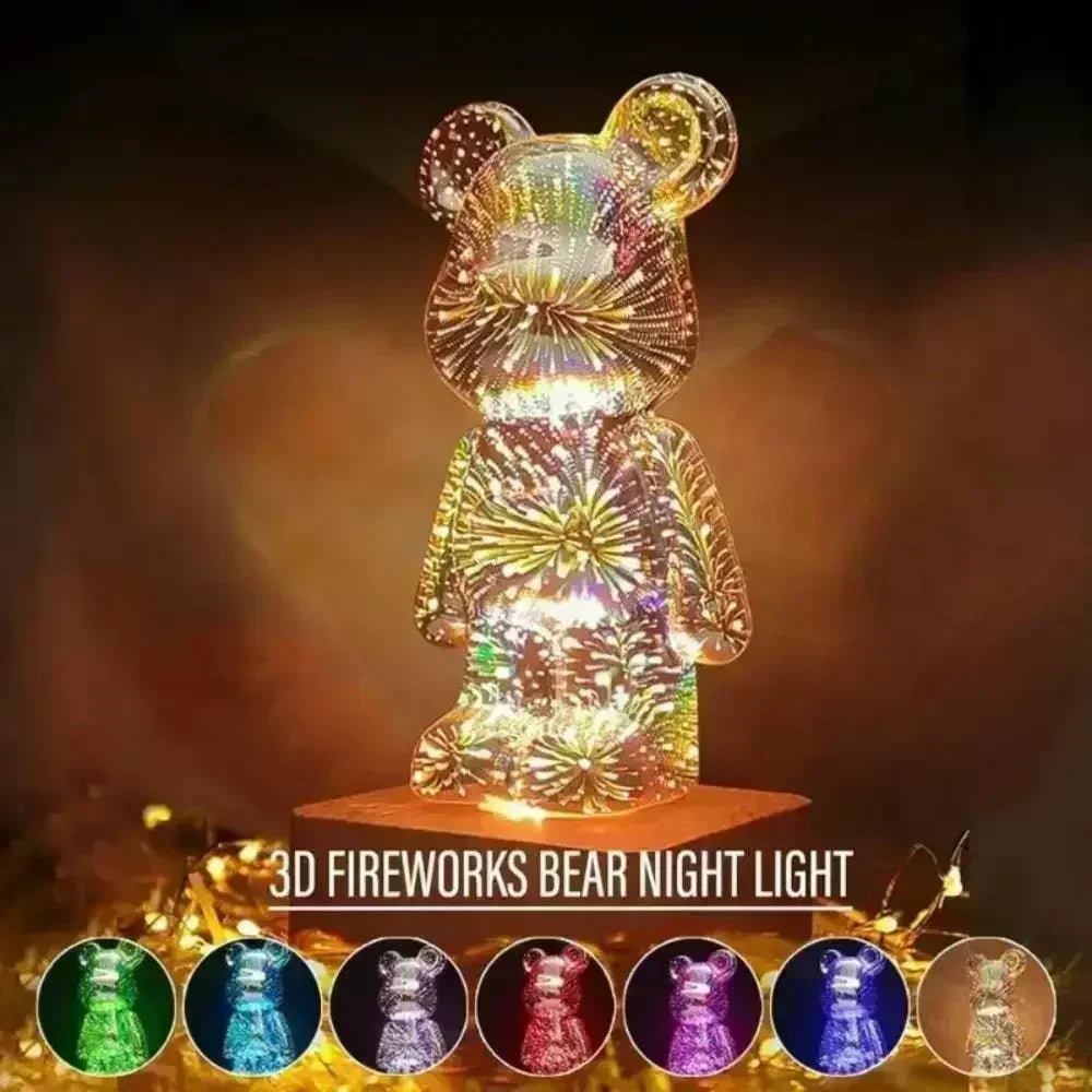 3D Vuurwerk Beer LED Nachtlamp – Kleurrijke Sfeerlamp