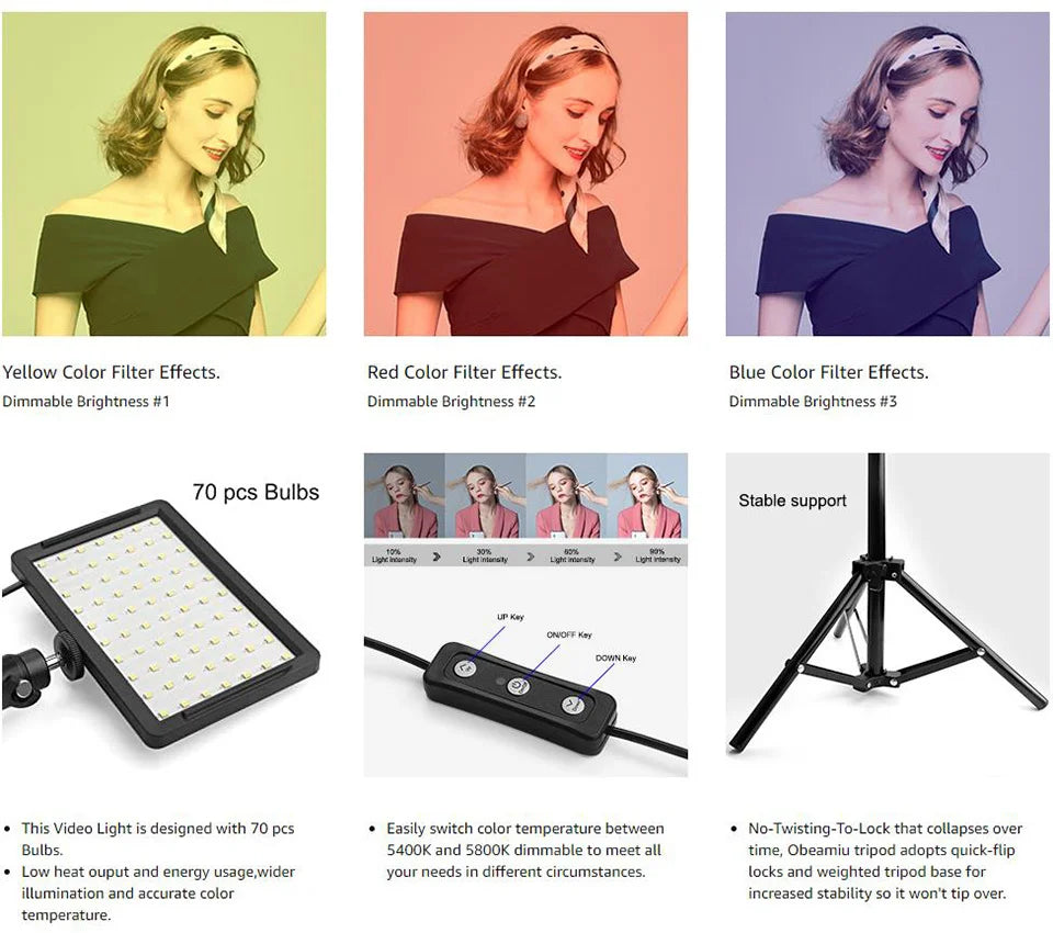 LED videolicht camera fotografie set – met statief & RGB-filters