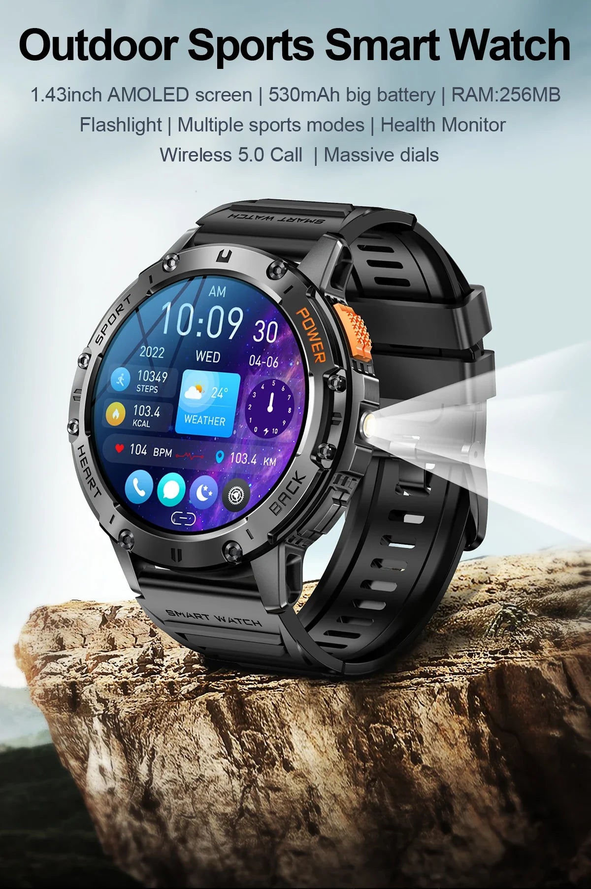 AMOLED slimme horloge – waterdichte fitness tracker met Bluetooth bellen