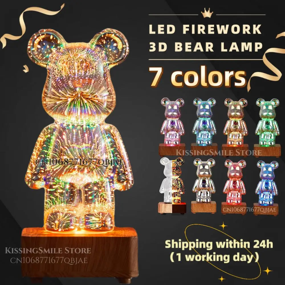 3D Vuurwerk Beer LED Nachtlamp – Kleurrijke Sfeerlamp