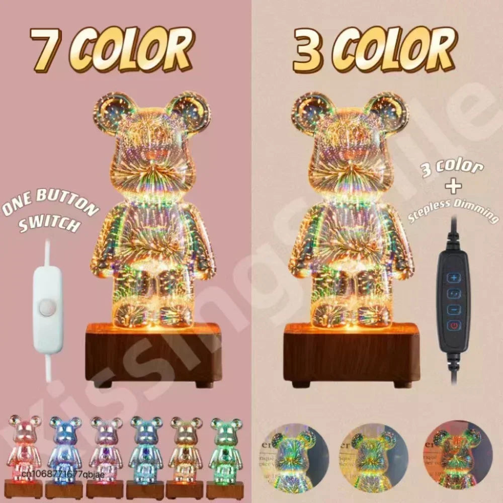 3D Vuurwerk Beer LED Nachtlamp – Kleurrijke Sfeerlamp