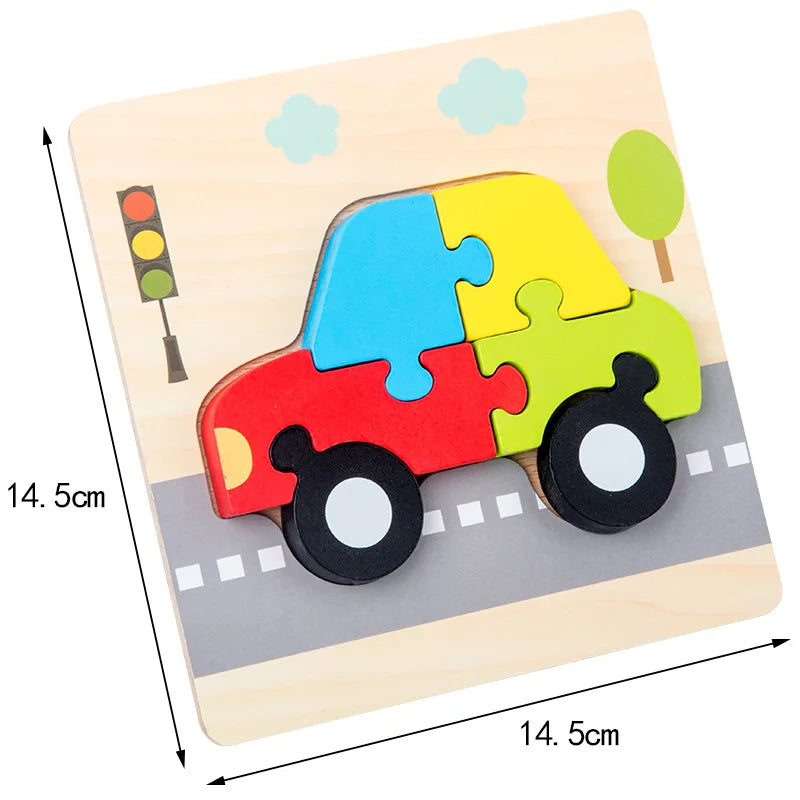 3D Houten Cartoon Dier & Verkeerspuzzel – Vroeg Leren Educatief Speelgoed