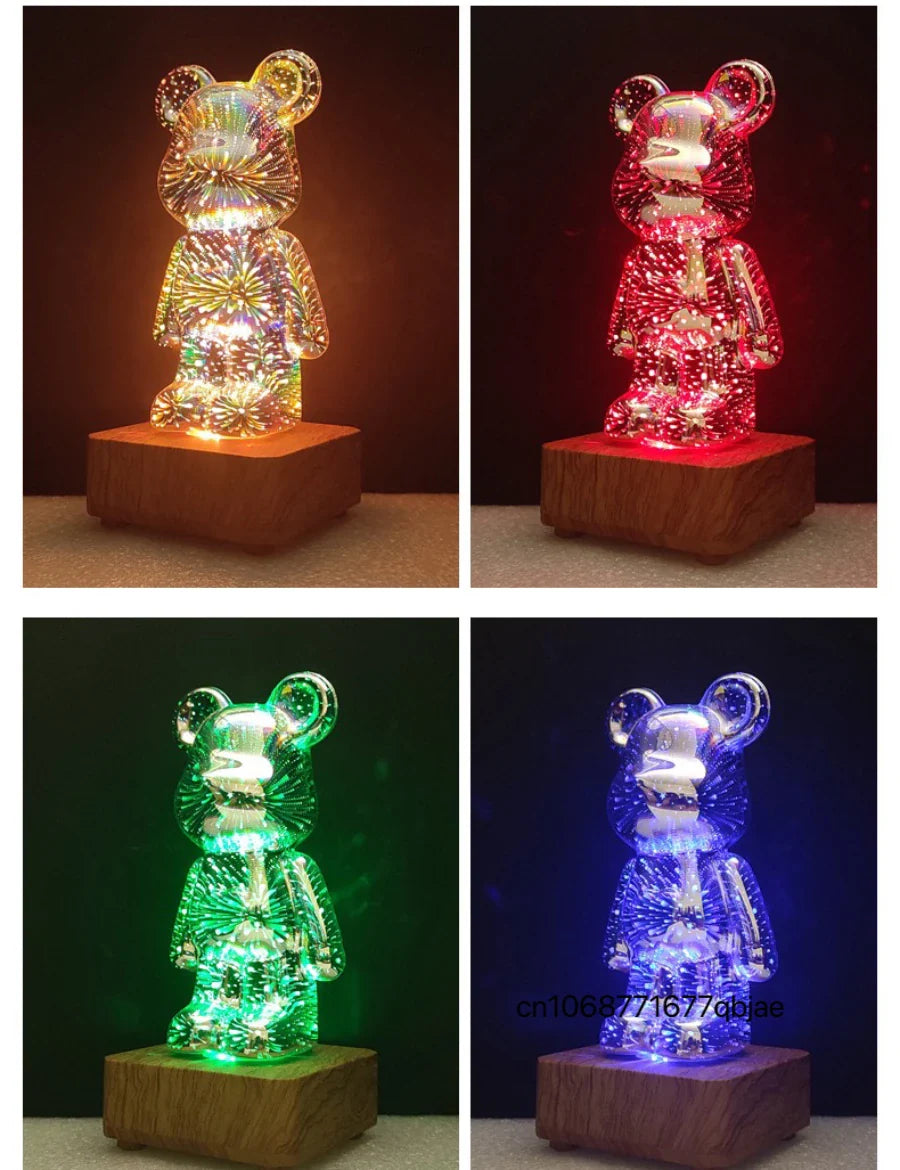 3D Vuurwerk Beer LED Nachtlamp – Kleurrijke Sfeerlamp