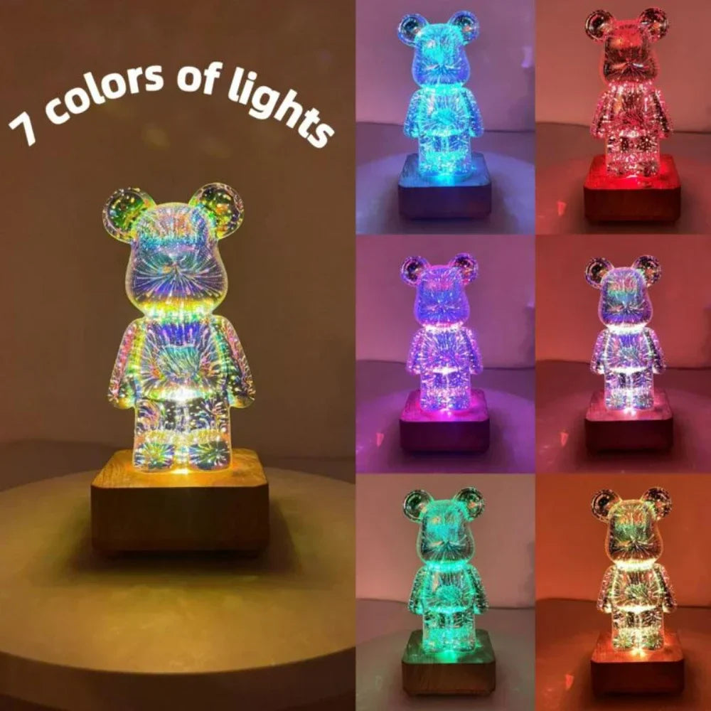 3D Vuurwerk Beer LED Nachtlamp – Kleurrijke Sfeerlamp