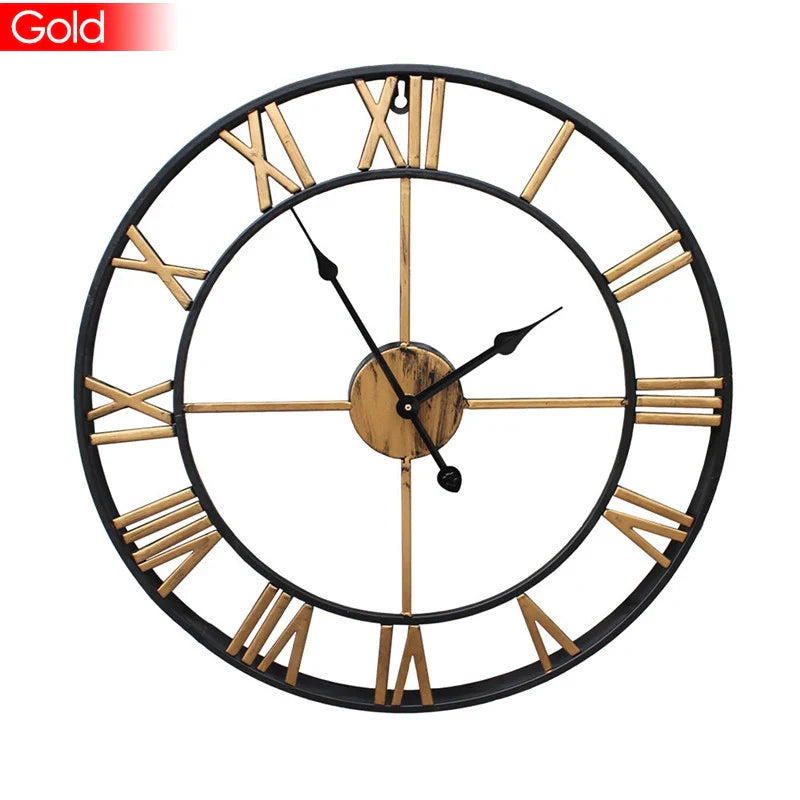 Moderne 3D Grote Retro Metalen Wandklok – Noordse Romeinse Cijfers Ontwerp