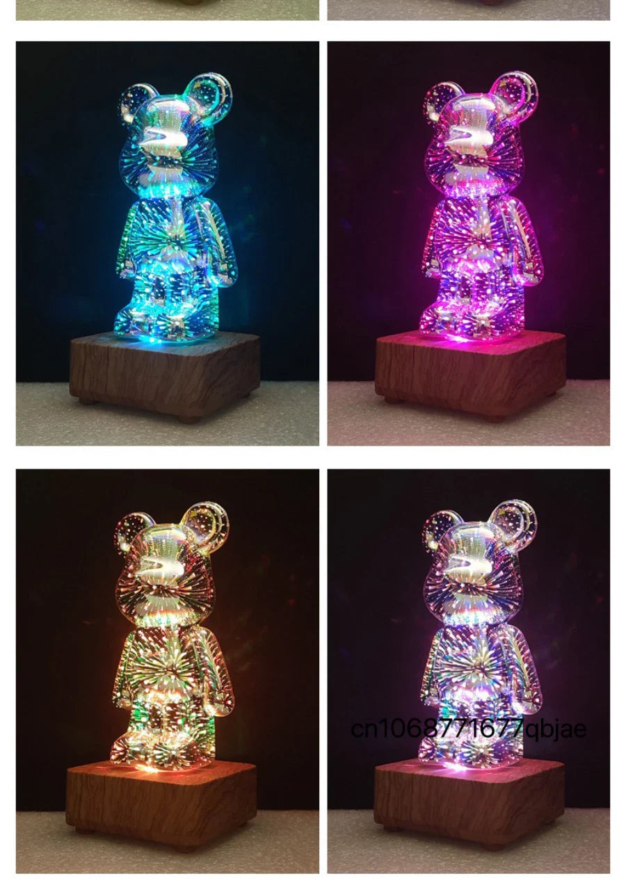 3D Vuurwerk Beer LED Nachtlamp – Kleurrijke Sfeerlamp