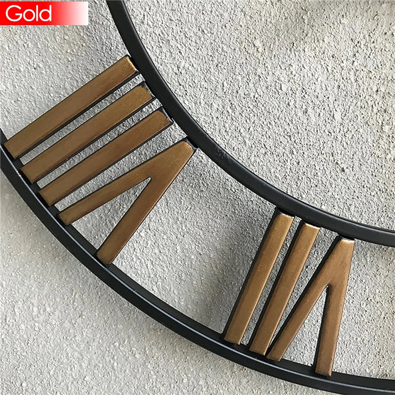 Moderne 3D Grote Retro Metalen Wandklok – Noordse Romeinse Cijfers Ontwerp