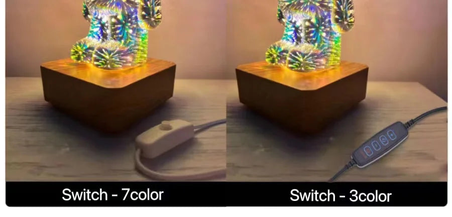 3D Vuurwerk Beer LED Nachtlamp – Kleurrijke Sfeerlamp
