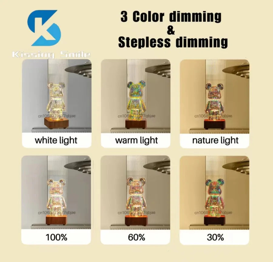 3D Vuurwerk Beer LED Nachtlamp – Kleurrijke Sfeerlamp