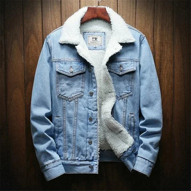 Heren winter warme denim jas jas fleece/cowboy spijkerjas