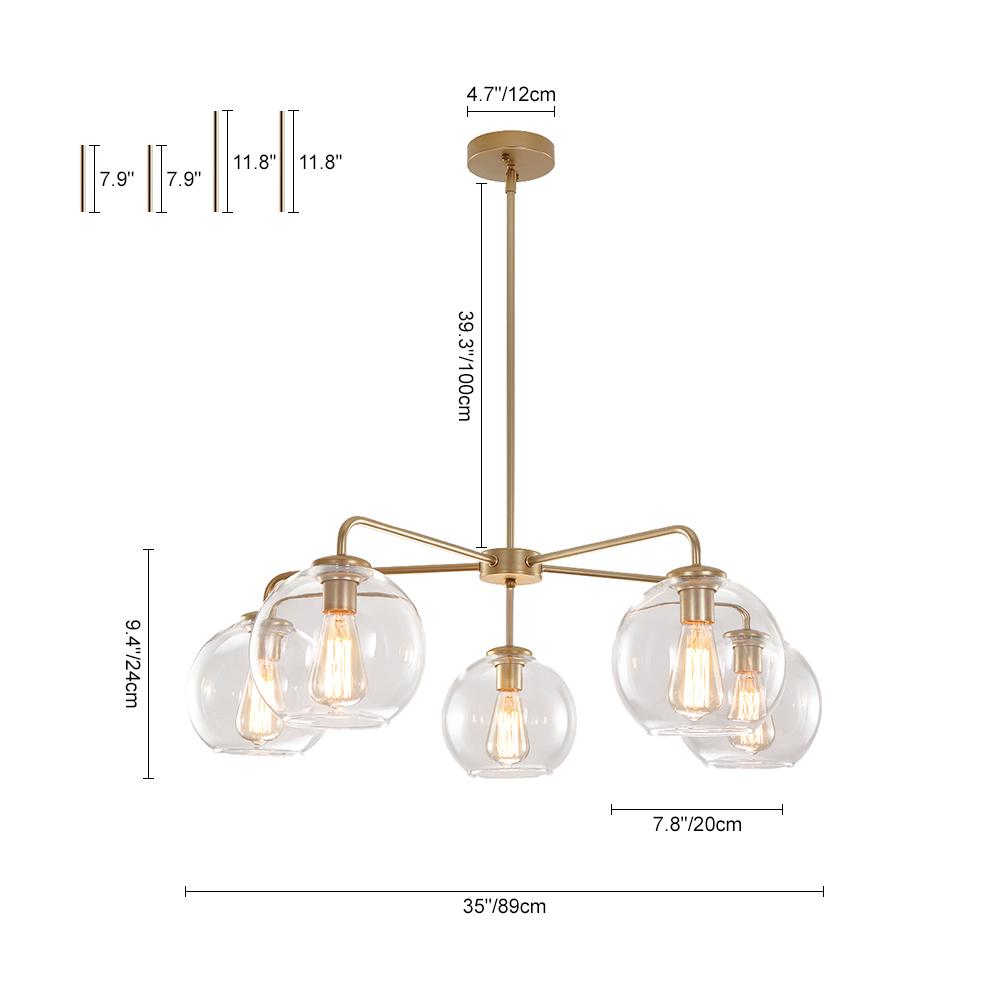 Moderne 5-licht handgeblazen glazen bol kroonluchter