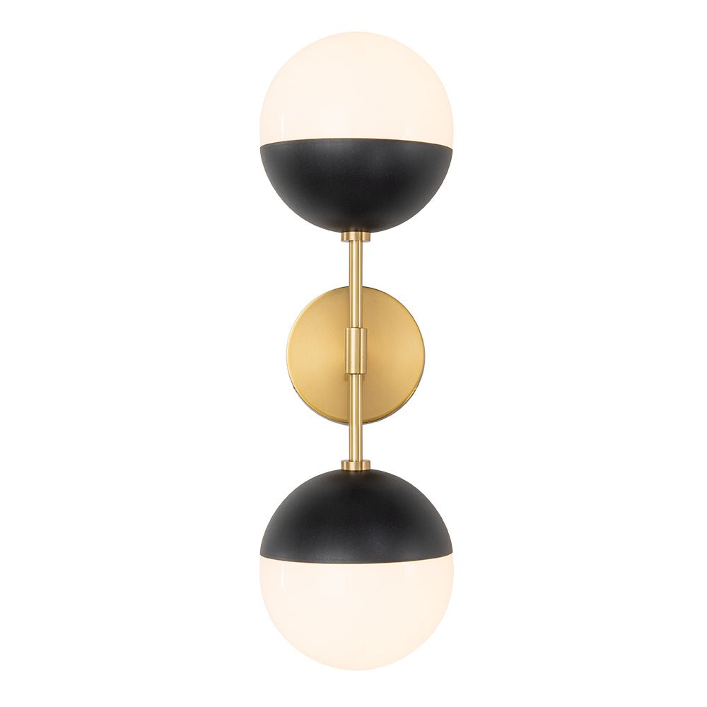 Retro mid-eeuws 2-licht opaal glas bol lineaire wandlamp