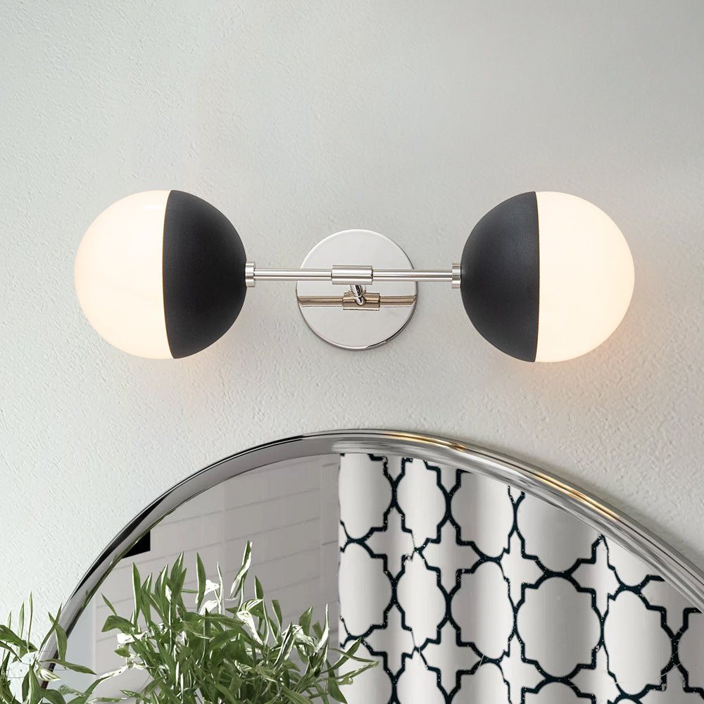 Retro mid-eeuws 2-licht opaal glas bol lineaire wandlamp