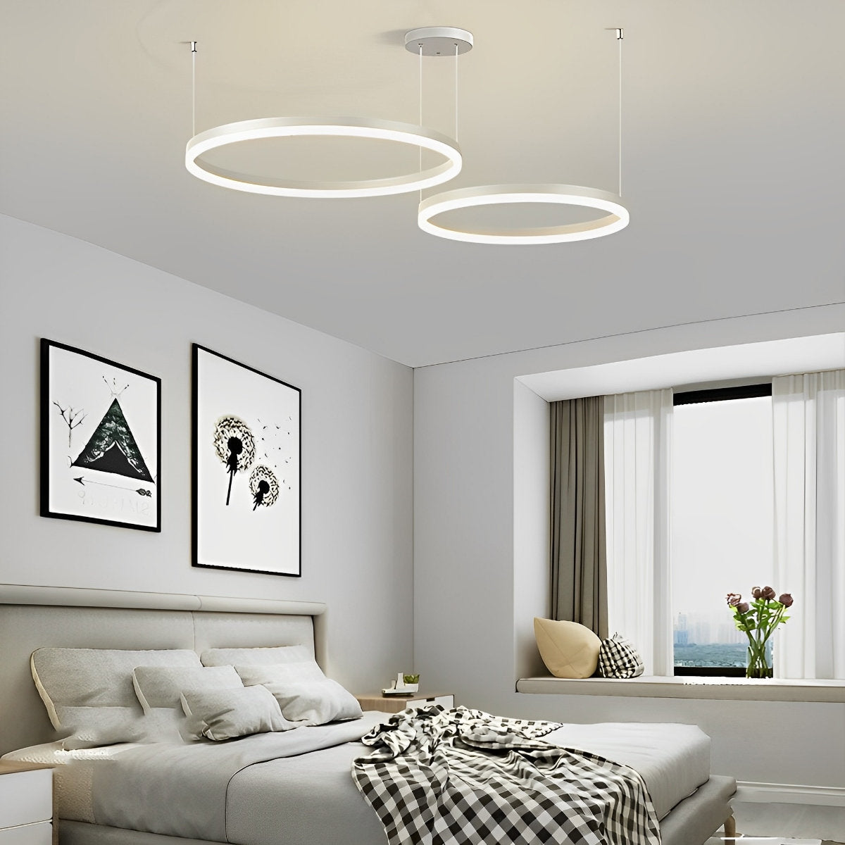 Runde Metallringe Kreative LED 3-Stufen-Dimmung Weiße Moderne Pendelleuchten