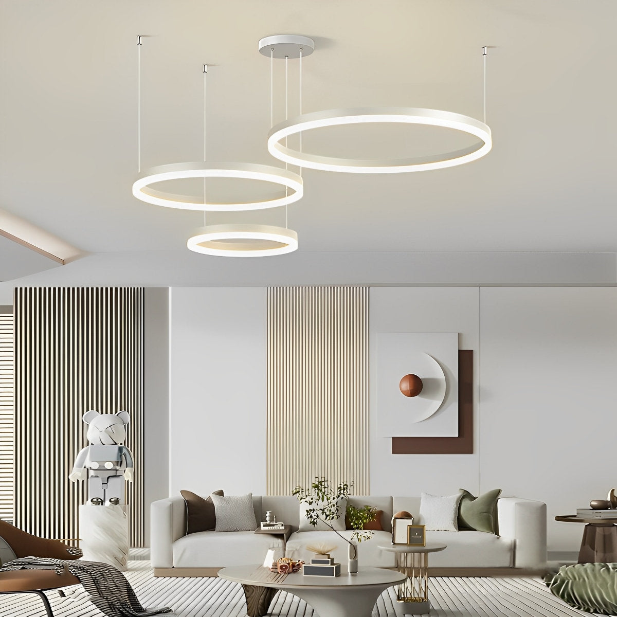 Runde Metallringe Kreative LED 3-Stufen-Dimmung Weiße Moderne Pendelleuchten