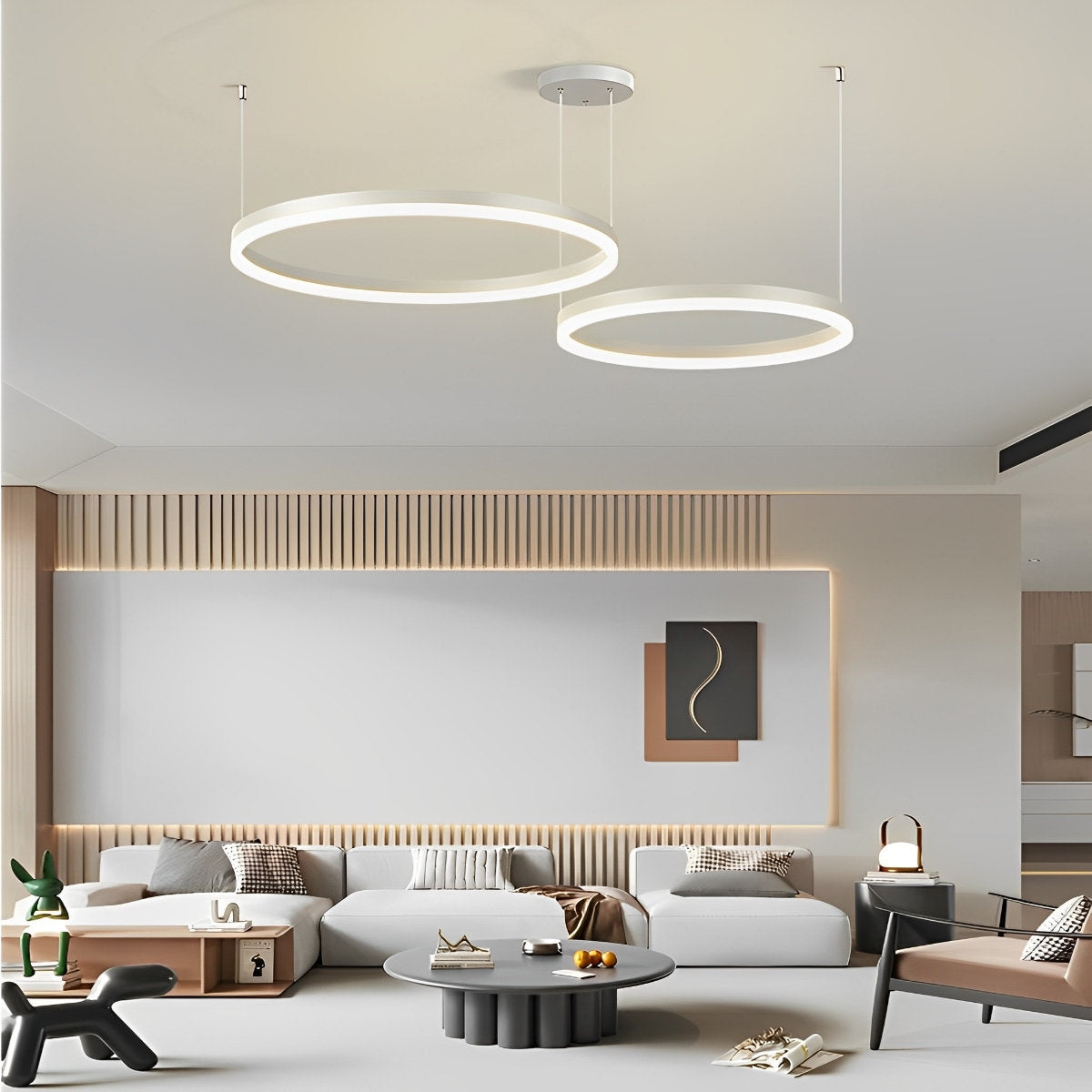 Runde Metallringe Kreative LED 3-Stufen-Dimmung Weiße Moderne Pendelleuchten