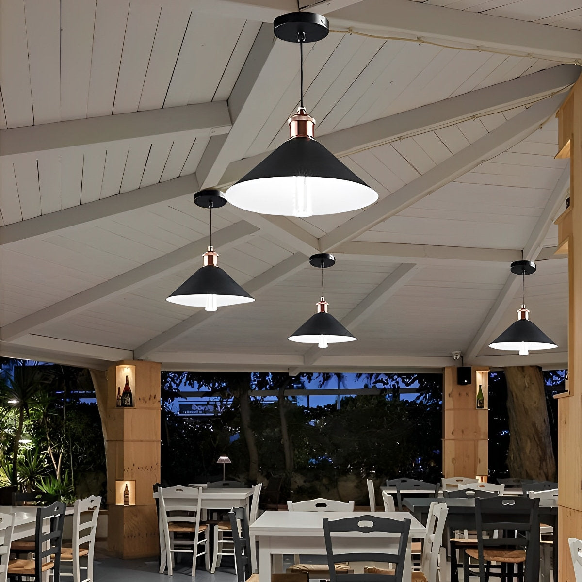 Waterproof Solar Classic Conical Shade LED Pendant Light Hanging Lights