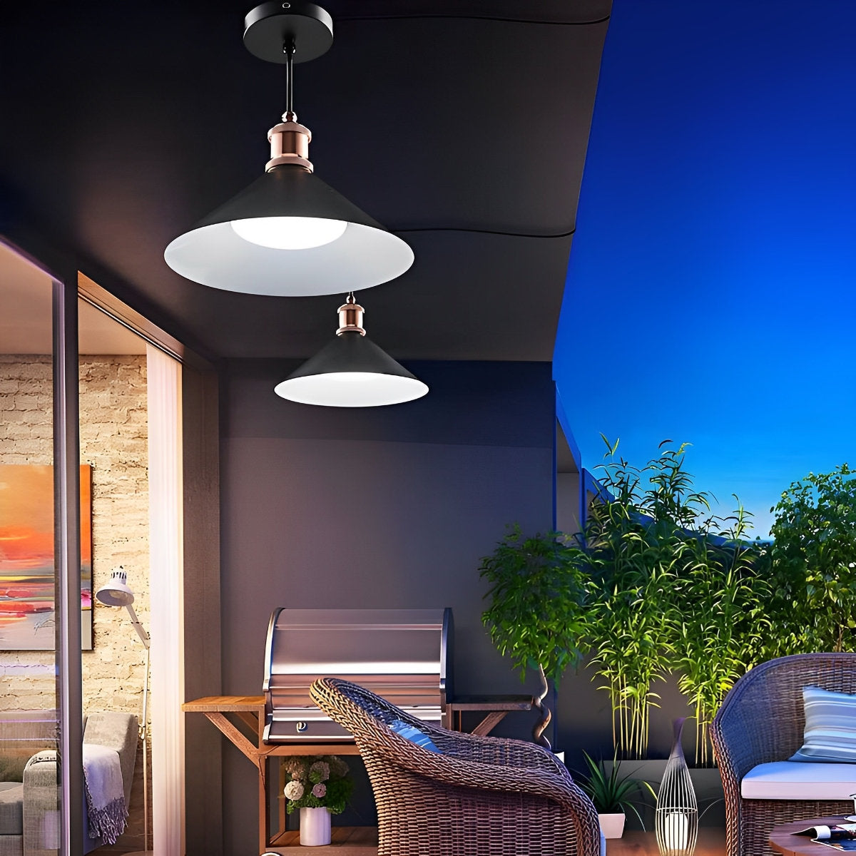 Waterproof Solar Classic Conical Shade LED Pendant Light Hanging Lights