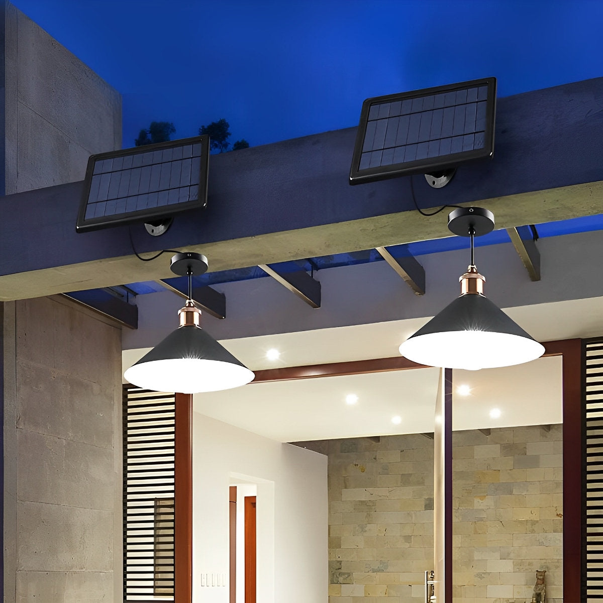 Waterproof Solar Classic Conical Shade LED Pendant Light Hanging Lights