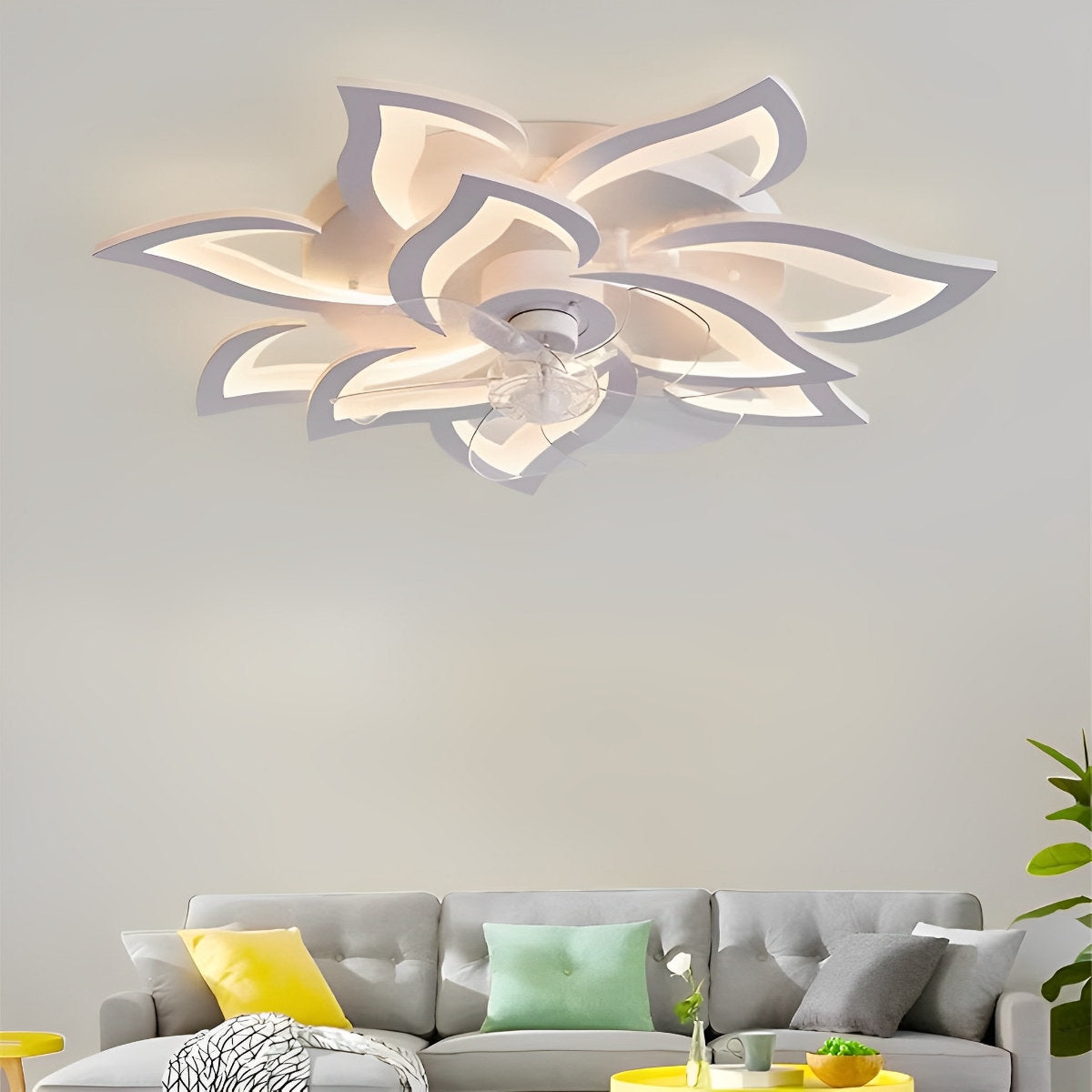 Creatieve bloemvormige drie stappen dimbare LED plafondventilatorlampen kroonluchter