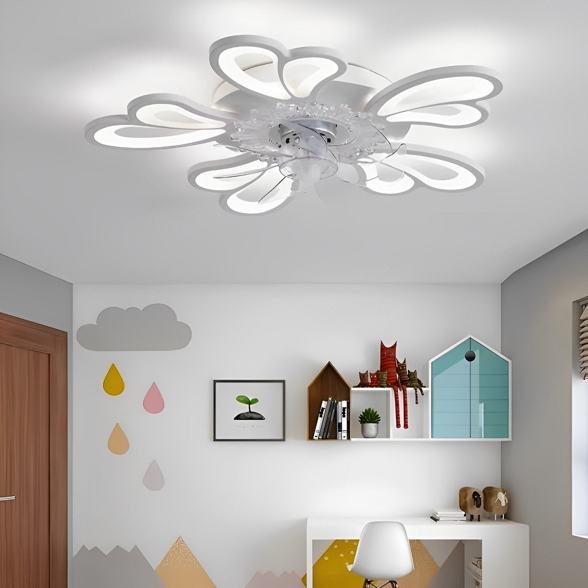 Creatieve bloemvormige drie stappen dimbare LED plafondventilatorlampen kroonluchter