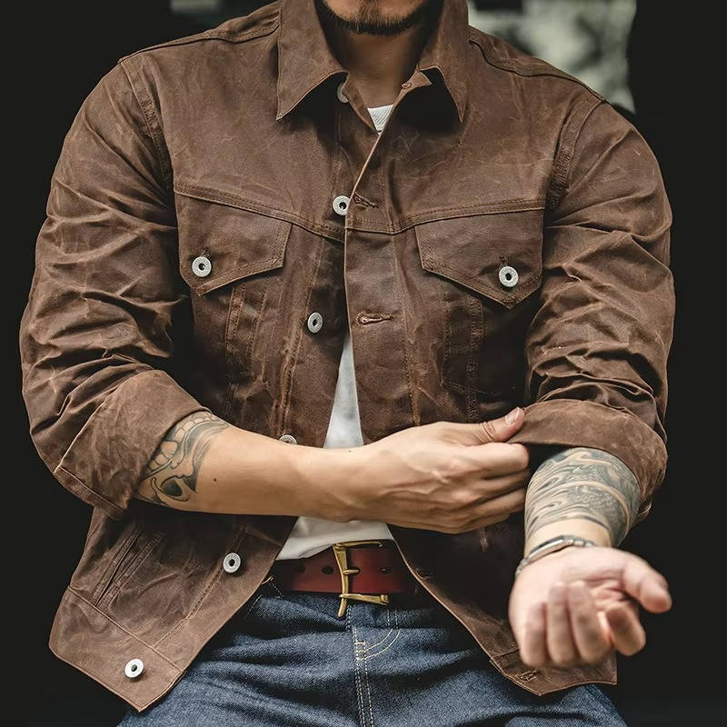 Men's Vintage Brown Waxed Cotton Jacket