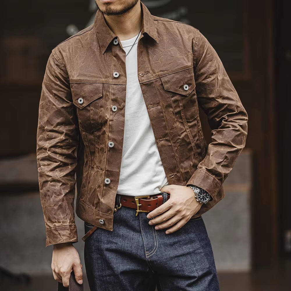 Men's Vintage Brown Waxed Cotton Jacket
