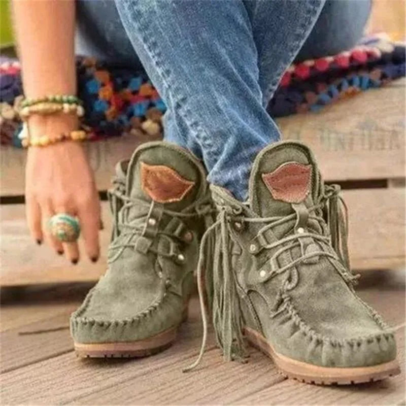 Retro franjes mocassin leren winterlaarzen