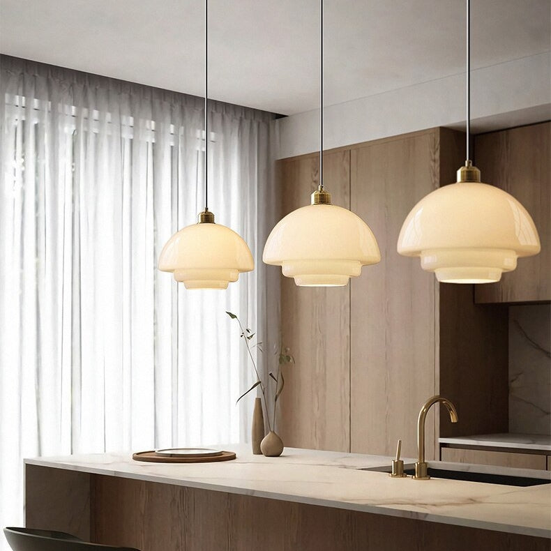 Mid Century Art melk wit glazen hanglamp