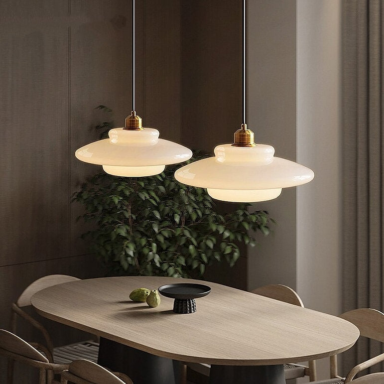Mid Century Art melk wit glazen hanglamp