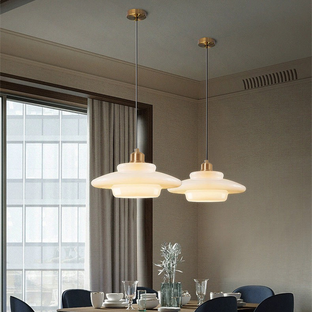 Mid Century Art melk wit glazen hanglamp