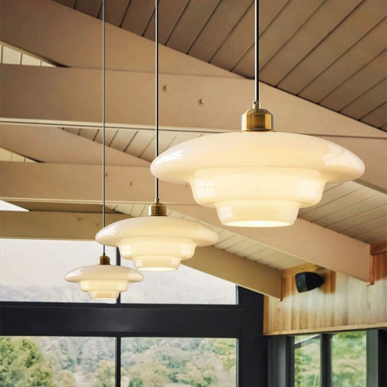 Mid Century Art melk wit glazen hanglamp