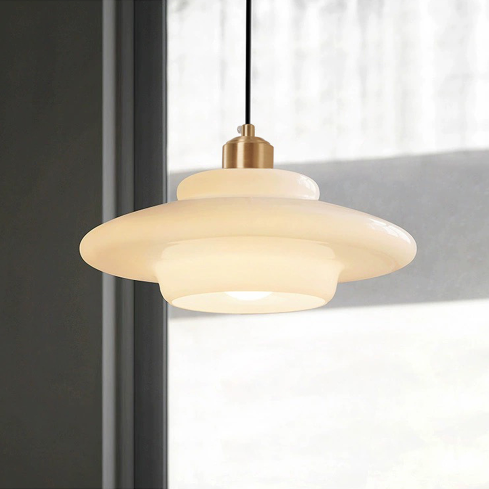 Mid Century Art melk wit glazen hanglamp