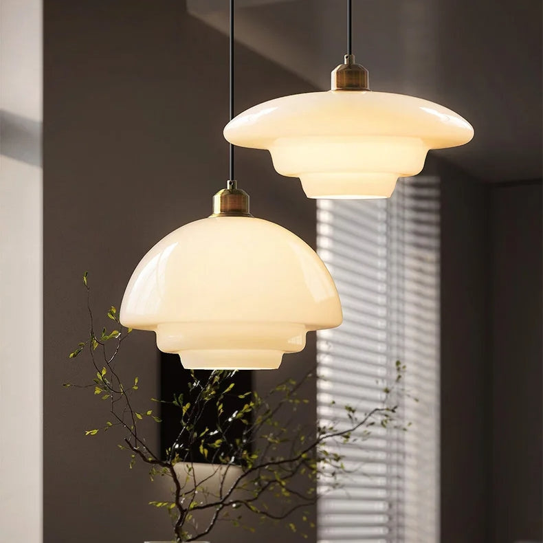 Mid Century Art melk wit glazen hanglamp