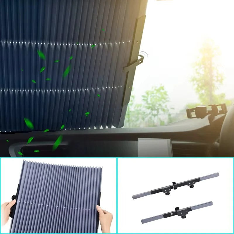 Retractable Car Windshield Sunshade Curtain Set for Front and Rear Windshields