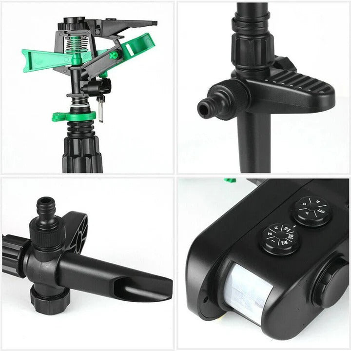 Solcelledrevet bevægelsesaktiveret sprinkler til hjorteafskrækkelse